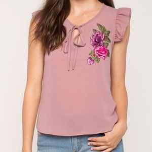 Floral Ruffle Top in Dark Rose